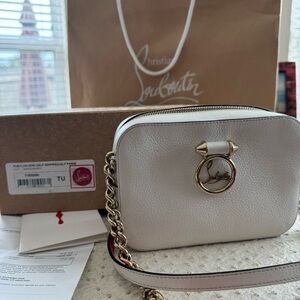 Christian Louboutin White/Red Leather Mini Rubylou Crossbody Bag
